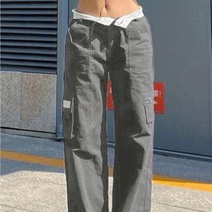 Fold Over Waist Y2K Straight Leg Pants